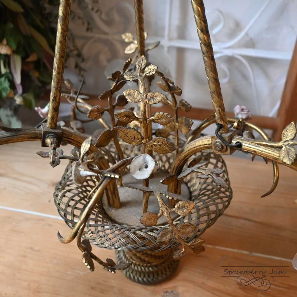 ILA-90 フランスアンティーク シャンデリア 3灯 アンティーク照明 ダイニング照明 フラワー バスケット フランス