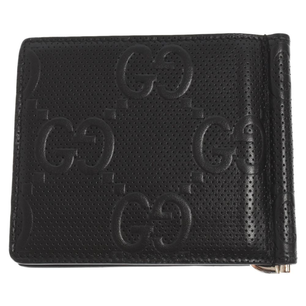 GUCCI (グッチ) GGエンボスマネークリップ 二つ折り財布 ブラック