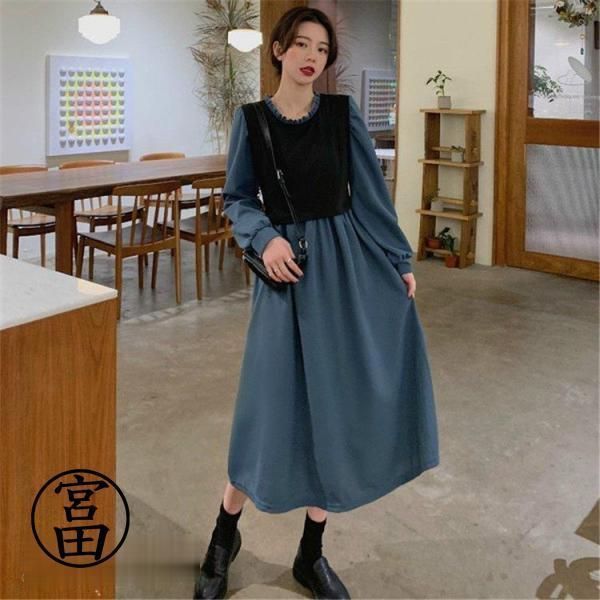 ワンピース 秋冬 長袖 コーデュロイ フ ロング丈 ワンピース ワンピ 大きいサイズ おしゃれ 着やせ 切り替え あったか 566L391