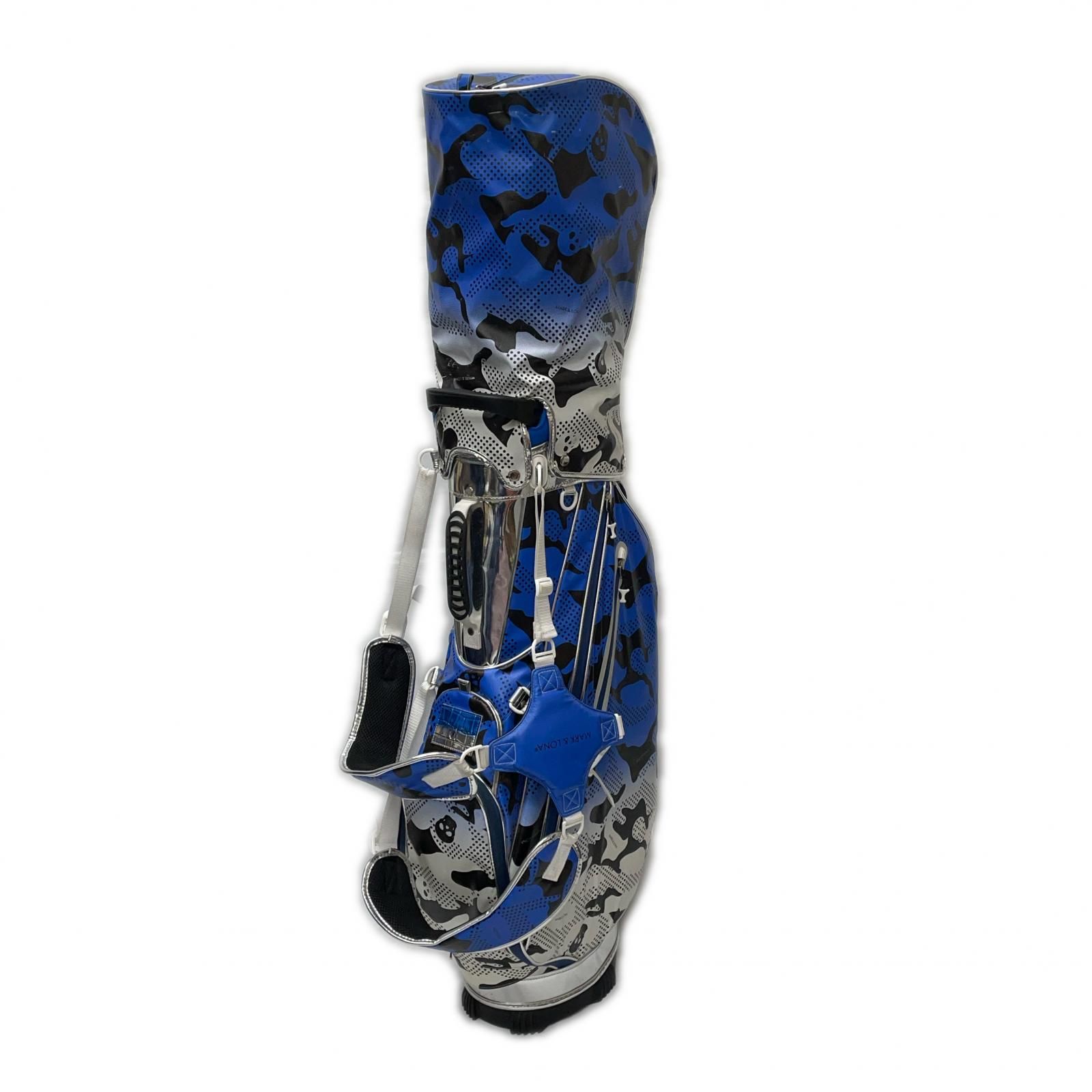 マークアンドロナ MARK-LONA キャディバッグ 青×白×銀 スカル ドット 総柄 スタンド式