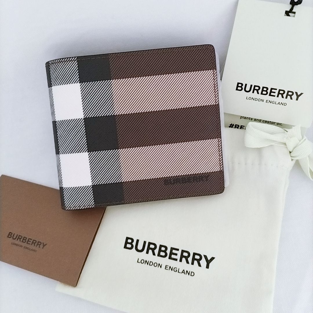 新品未使用】BURBERRY チェック＆レザー 2つ折り財布 小銭入付き 