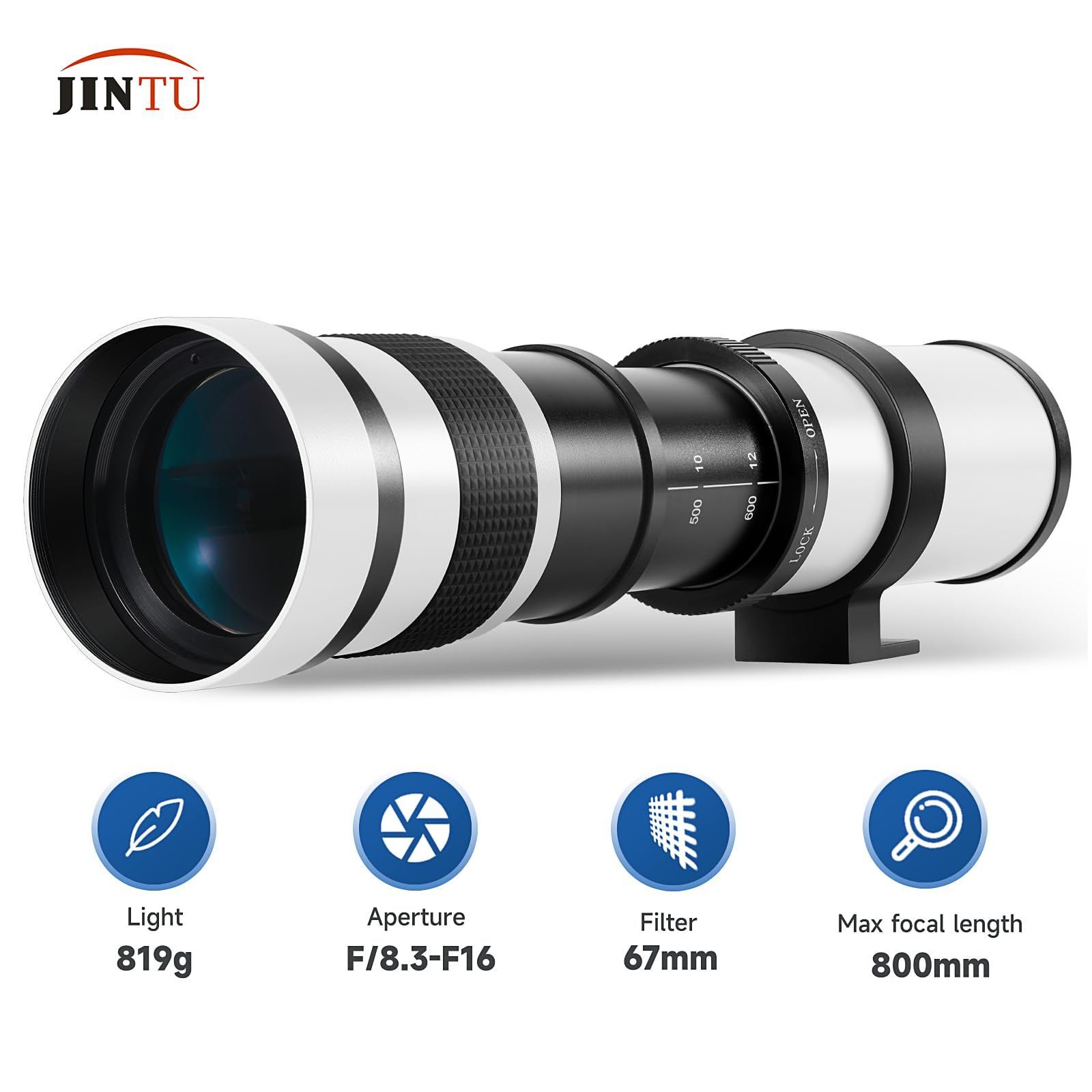 JINTU 420-1600mm望遠ズームレンズF/8.3-F16用80D 70D 77D 60D 60Da