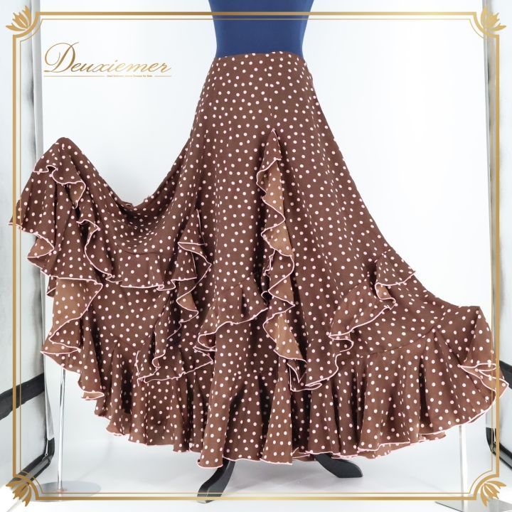 フラメンコ 衣装 ファルダ スカート CANELA PURA ボランテ フリル 水玉 ドット ピンク かわいい レトロ ダンス パーティ 発表会 ブラウン系 ピンク系 エレガント ダンスウェア おしゃれ 明るい色