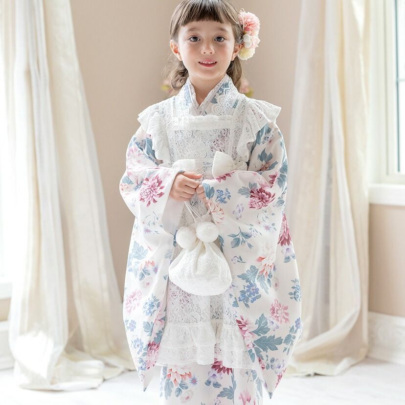 ダリアベージュ エプロン着物ワンピース 和装 3才 7才 女の子 七五三 TAK キャサリンコテージ