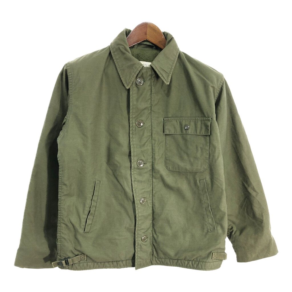 80年代 米軍実物 U.S.NAVY A-2 デッキジャケット ミリタリー オリーブ (メンズ MEDIUM) 中古 古着 S7232