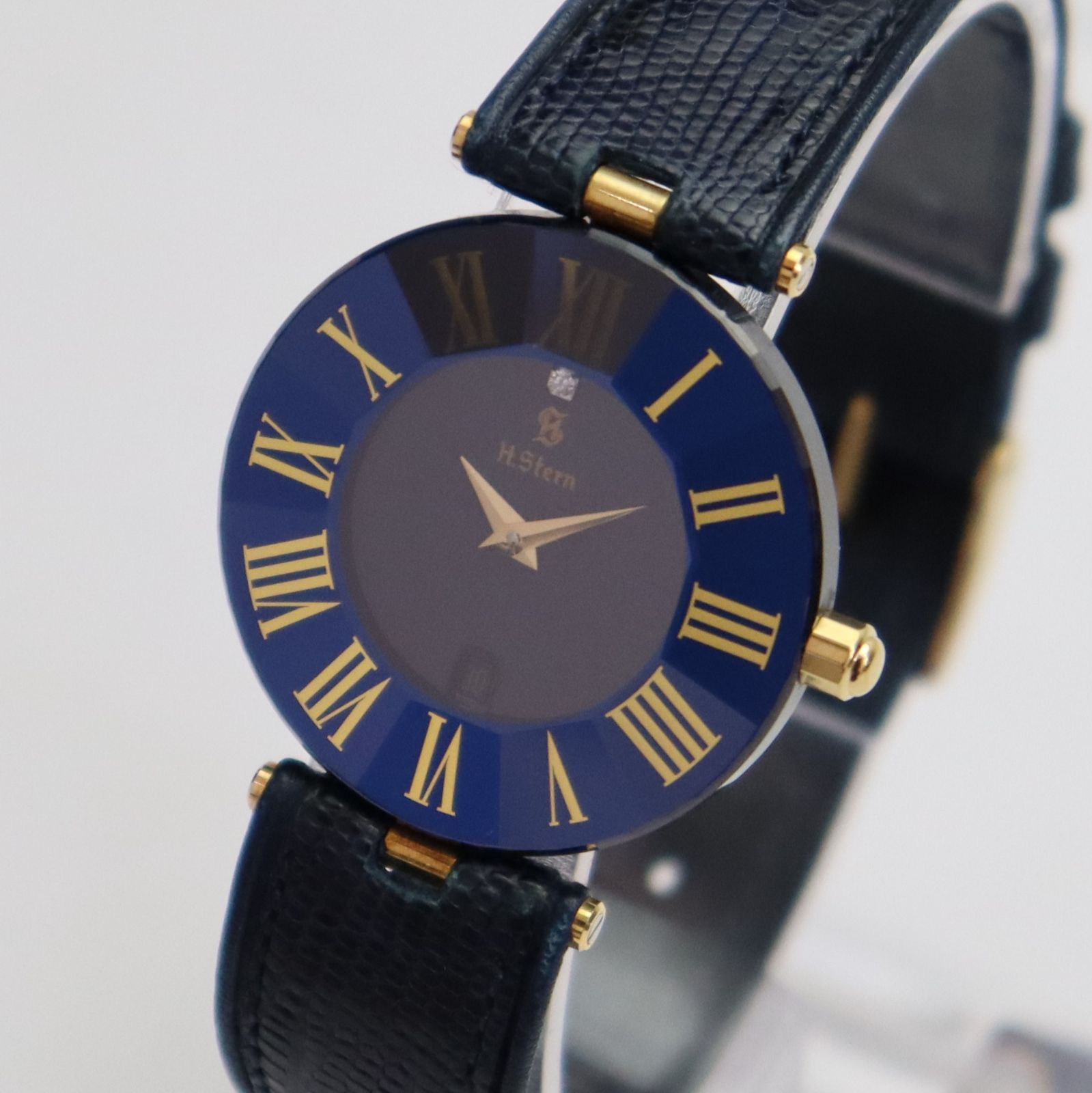 アガ・スターン クォーツ 1Pダイヤ 18K+SS カットガラス 純正ベルト 