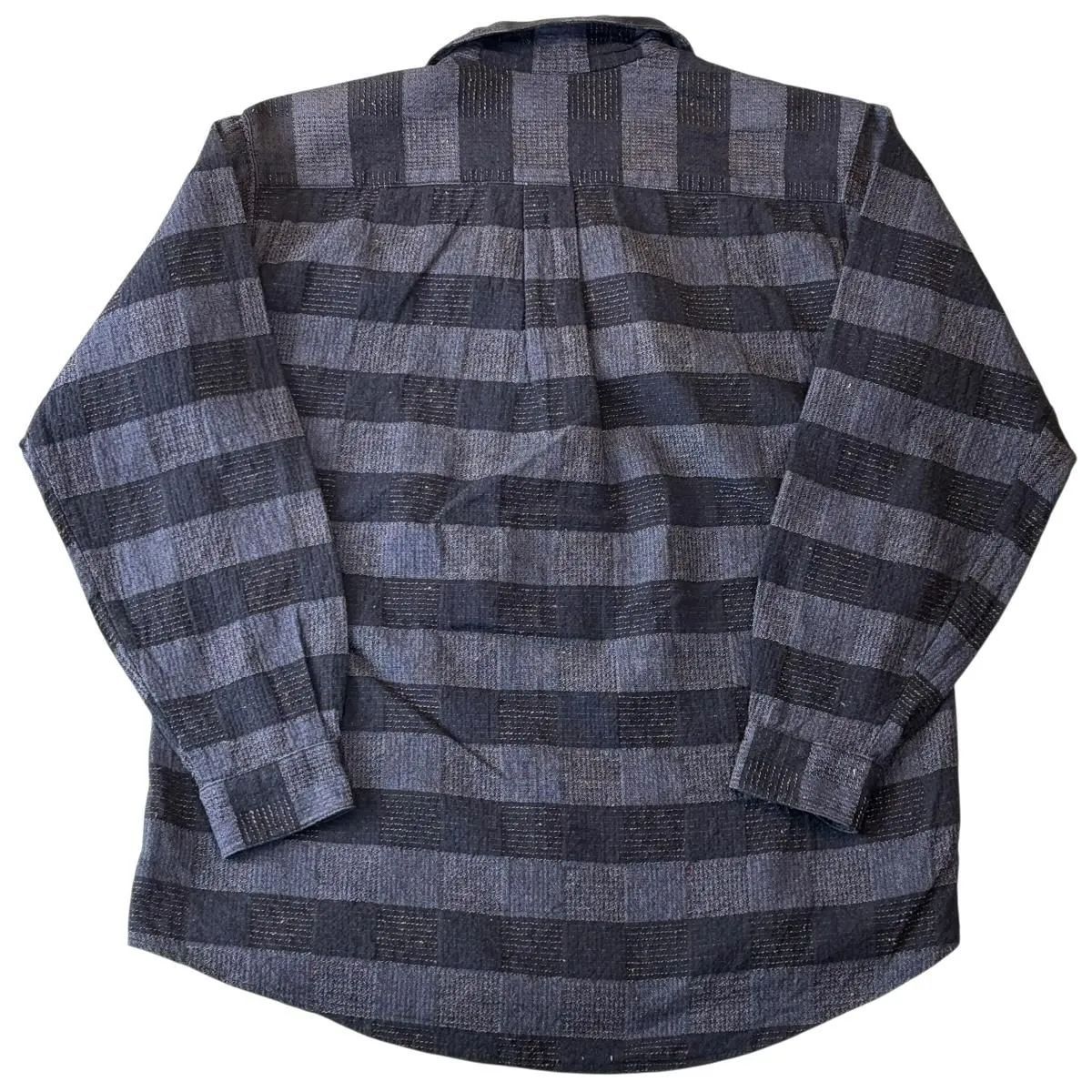 90s tony lambert Nep pattern L S SHIRT トニーランバート 開襟 長袖チェックシャツ M ネップ柄 ボーダー 紺 古着