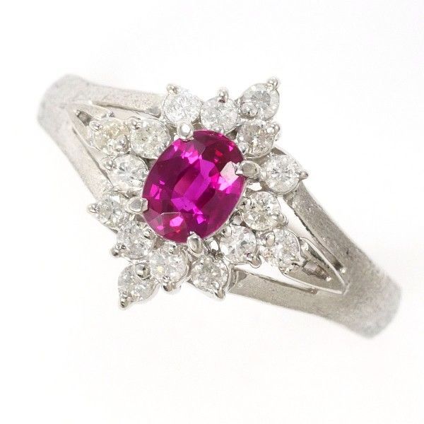 PT900 リング Ring 指輪 14号 ルビー 0.52 ダイヤ 0.30 総重量約4.6g