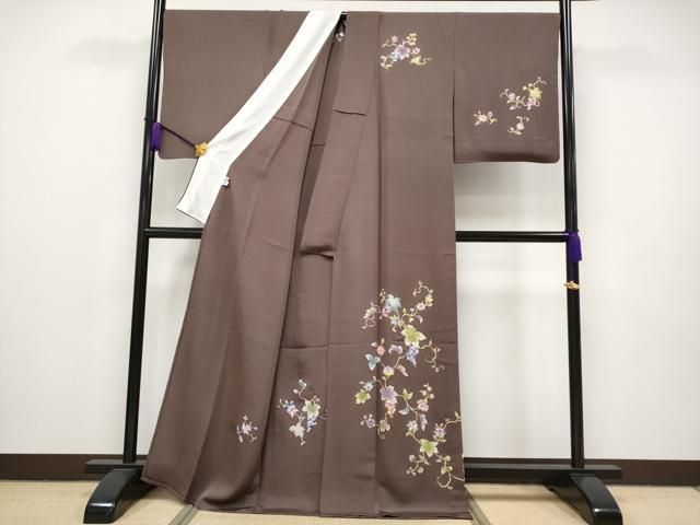 平和屋本店□極上 岡重謹製 OKAJIMA 訪問着 単衣 葡萄蔦の葉文 金彩