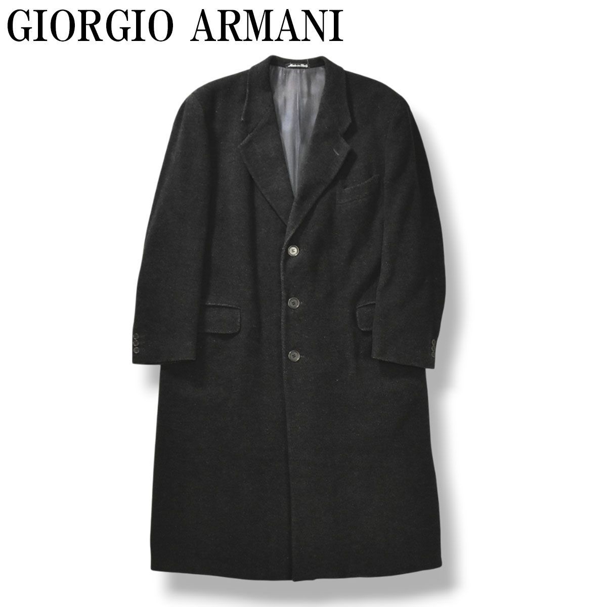 【最高級】 80s90sヴィンテージ イタリア製 ジョルジオ アルマーニ GIORGIO ARMANI ヘリンボーン ウール チェスターコート 54 ダークグレー メンズ