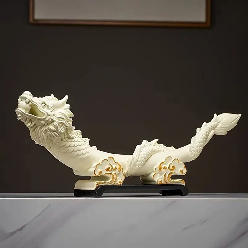 龍 ドラゴン 竜 ホワイト ブラウン 白 置物 オブジェ 風水 開運 縁起