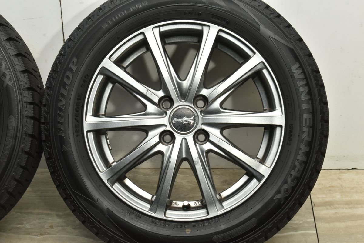 【緊急大幅値下げ！】 製 バリ溝 ユーロスピード 15in 5.5J 40 PCD100 ダンロップ ウィンターマックス WM02 185 60R15 フィールダー アクア フィット