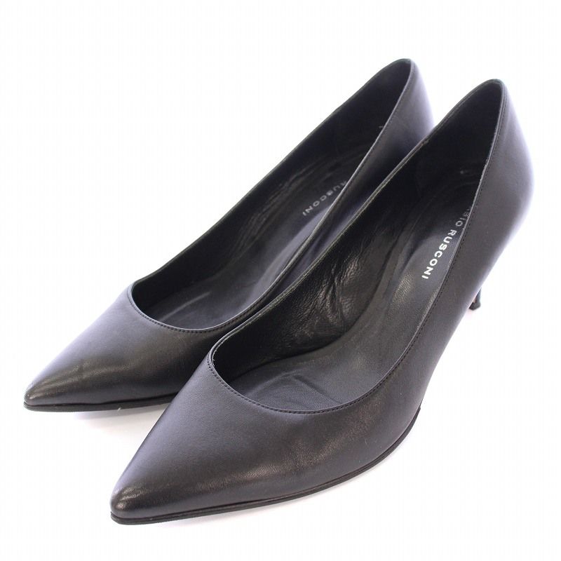 【美品】FABIO RUSCONI ポインテッドトゥ パンプス 38 黒レザー ファビオルスコーニ FABIO RUSCONI ポインテッドトゥパンプス