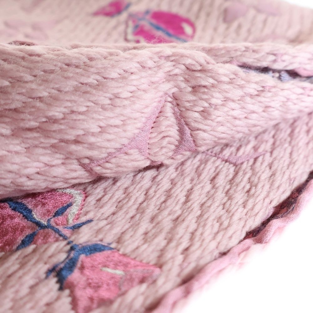 LOUIS VUITTON ルイヴィトン エシャルプ ロゴマニア ア ラ フォリ モノグラム ハート リップ ウール シルク ジャガード フリンジ マフラー ピンク M 71587