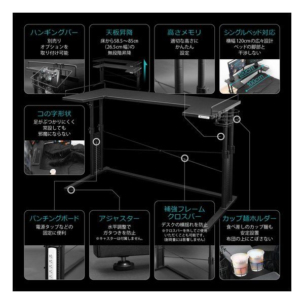 Bauhutte バウヒュッテ ベッドデスク 幅1200mm ブラック BHD-1200BD-BK 2496803
