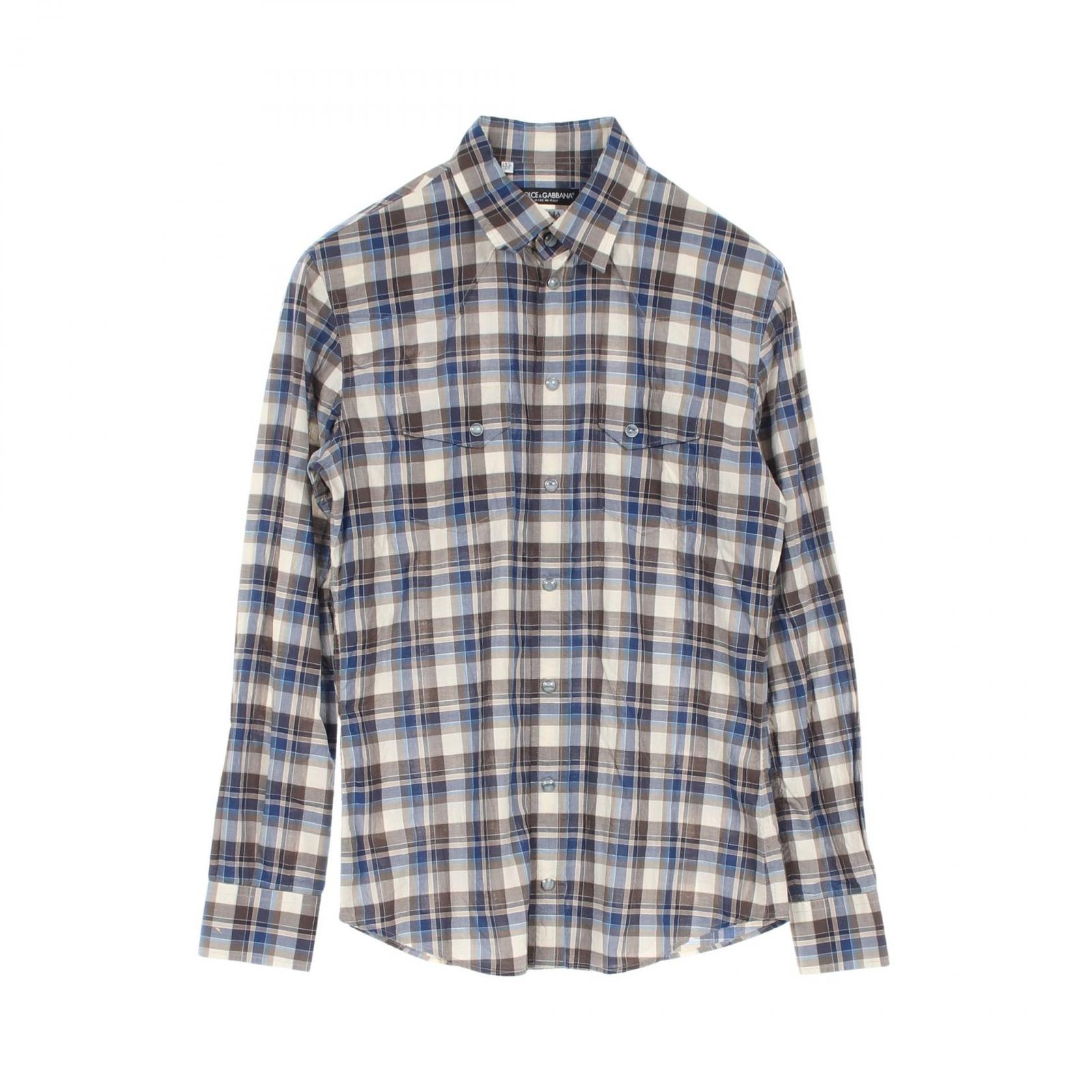 ドルチェアンドガッバーナ DOLCE - GABBANA その他トップス SICILIA G5BA3T ブラウン コットン チェックシャツ メンズ Used A