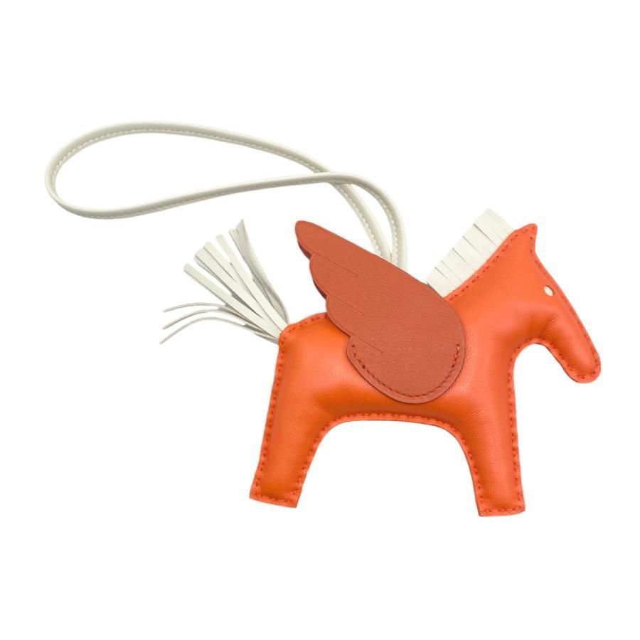 E4648 エルメス バッグチャーム ロデオ ペガサス MM B刻印 オレンジポピー クレ テールバテュー HERMES