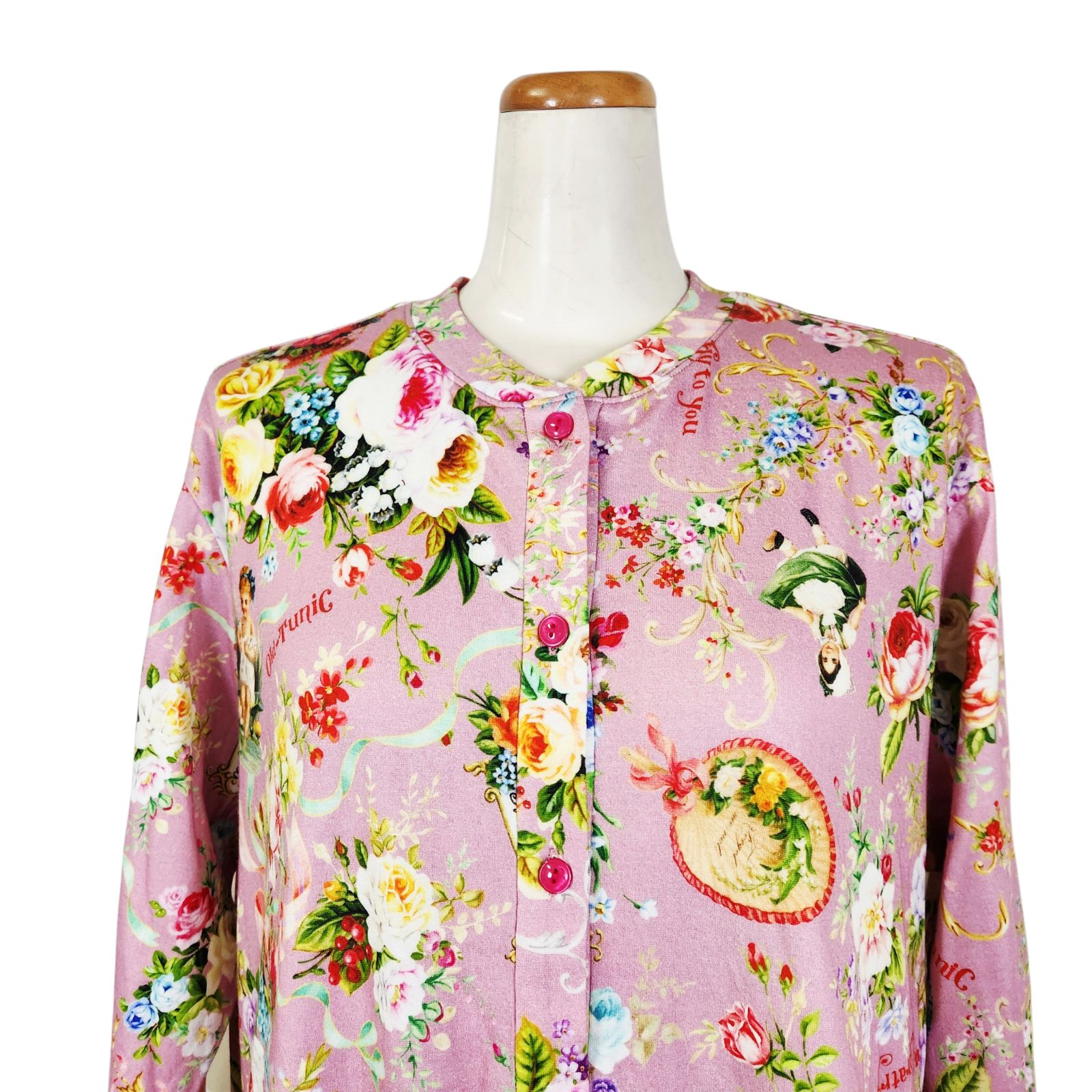 鴨居羊子パジャマ ♥ TUNIC 秋物 丸首半開長袖ワンピ―ス 40接結ローズエンジェル ピンク色 26414