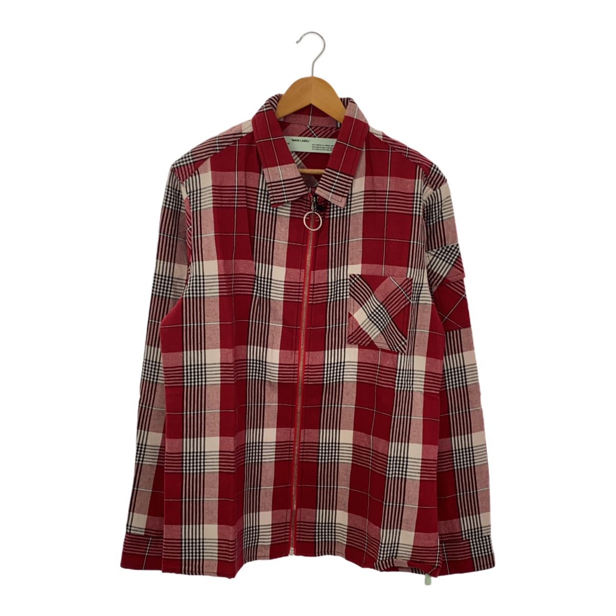 OFF-WHITE オフホワイト Diag Zip Check Shirt ジップアップ チェックシャツ 長袖 バックプリント  OMGA077S19D21017 赤 - メルカリ