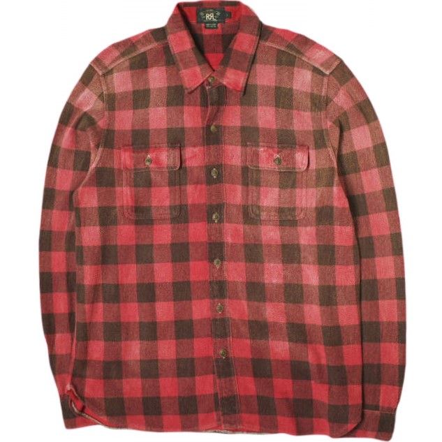 RRL ダブルアールエル L/S FADEDE PLAID CHECK SHIRTS フェード加工 バッファローチェックワークシャツ MNRRKNIM1L00059 L RED/BROWN Double RL 長袖 ライトネルシャツ トップス g17215