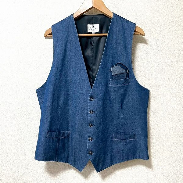 anc ジャンネット giannetta ベスト ジレ 54 紺 デニム調 ポケットチーフ付き イタリア製 メンズ 959329