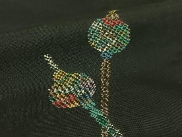 平和屋着物○本場大島紬 一元絣 色紙草花文 正絹 逸品 未使用