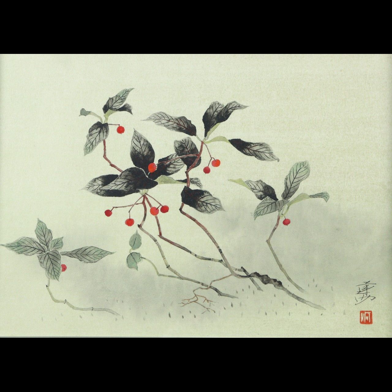 今井景樹日本画 掛軸 絹本 共箱 朧月に桜花 師:景年 三重出身 今井景樹