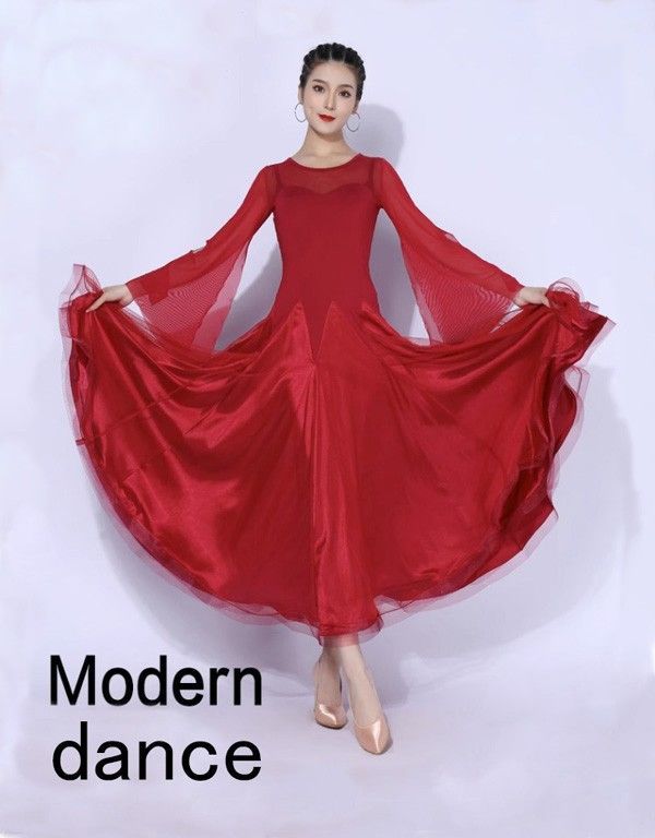 幸運な 社交ダンスドレス ワルツダンス ダンスウェア 大きい裾 競技着 練習着 舞台 演奏会 社交ダンスドレス 社交ダンス モダンドレス 大きいサイズ 長袖 大きい裾 ドレス ワルツダンス ダンスウェア ステージ衣装 競技会 ダンスパーティー