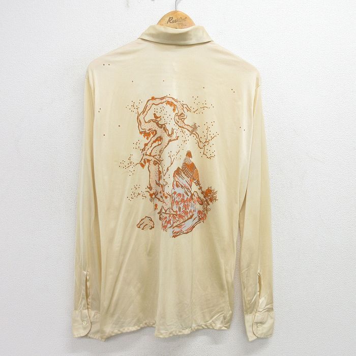 M/古着 長袖 シャツ メンズ 70s 鳥 薄黄色他 イエロー 24jun21 中古 トップス