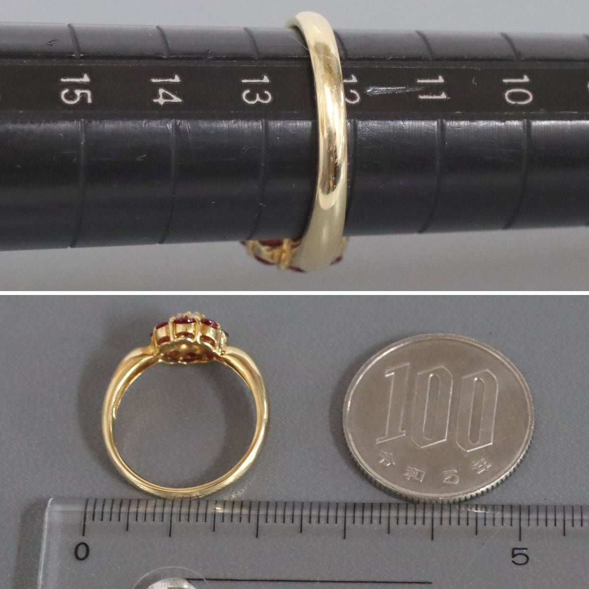 中古 K18 ルビー2.35ct ダイヤモンドフラワーリング 12号 中古 K18