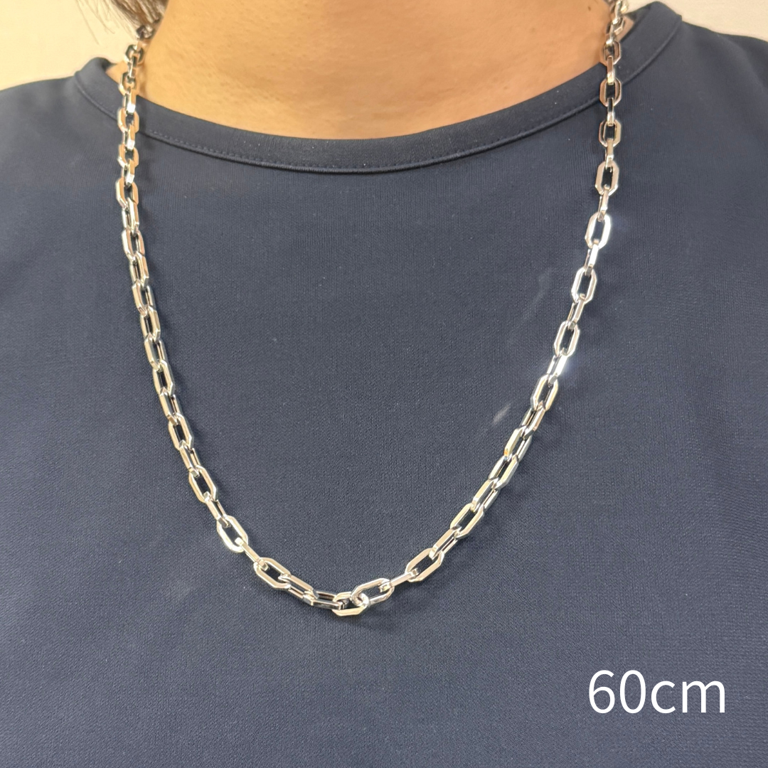 新品 18金 ホワイトゴールド ペーパークリップ ネックレス チェーン 幅5.2mm 60cm K18 WG 角アズキ 中空 リンク RMジュエリー