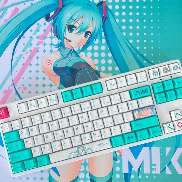 キーキャップ PBT染め 昇華 OEM プロファイル MIKU風 メカニカルキーボード pbtキーキャップ 61871418 MXスイッチのメカニカルゲーミングキーボード用 初音ミク はつね ミク周辺 キーキャップ 1