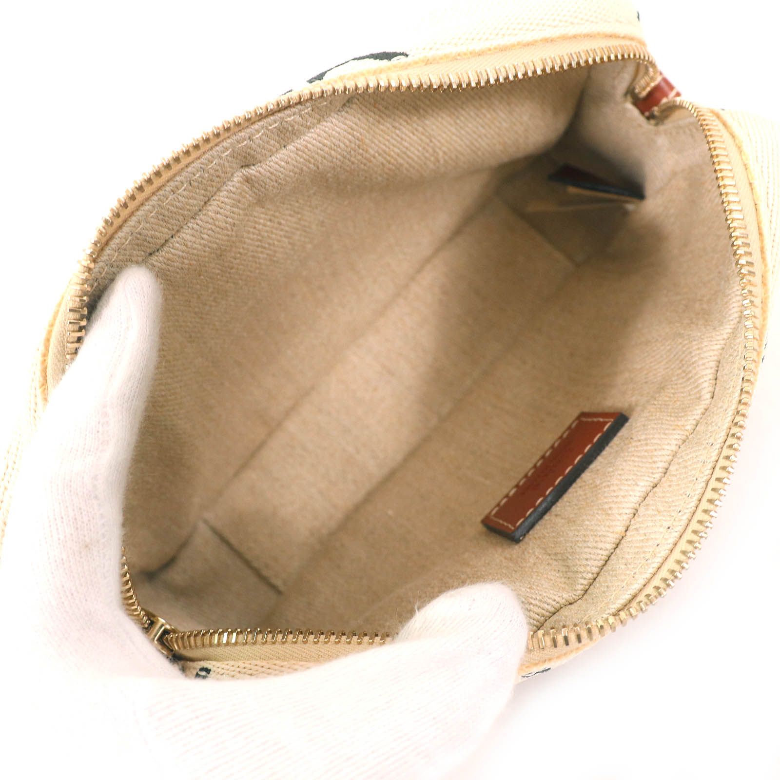 極美品△Chloe クロエ CHC23AS432L0627S WOODY リネン レザー使い ロゴ 