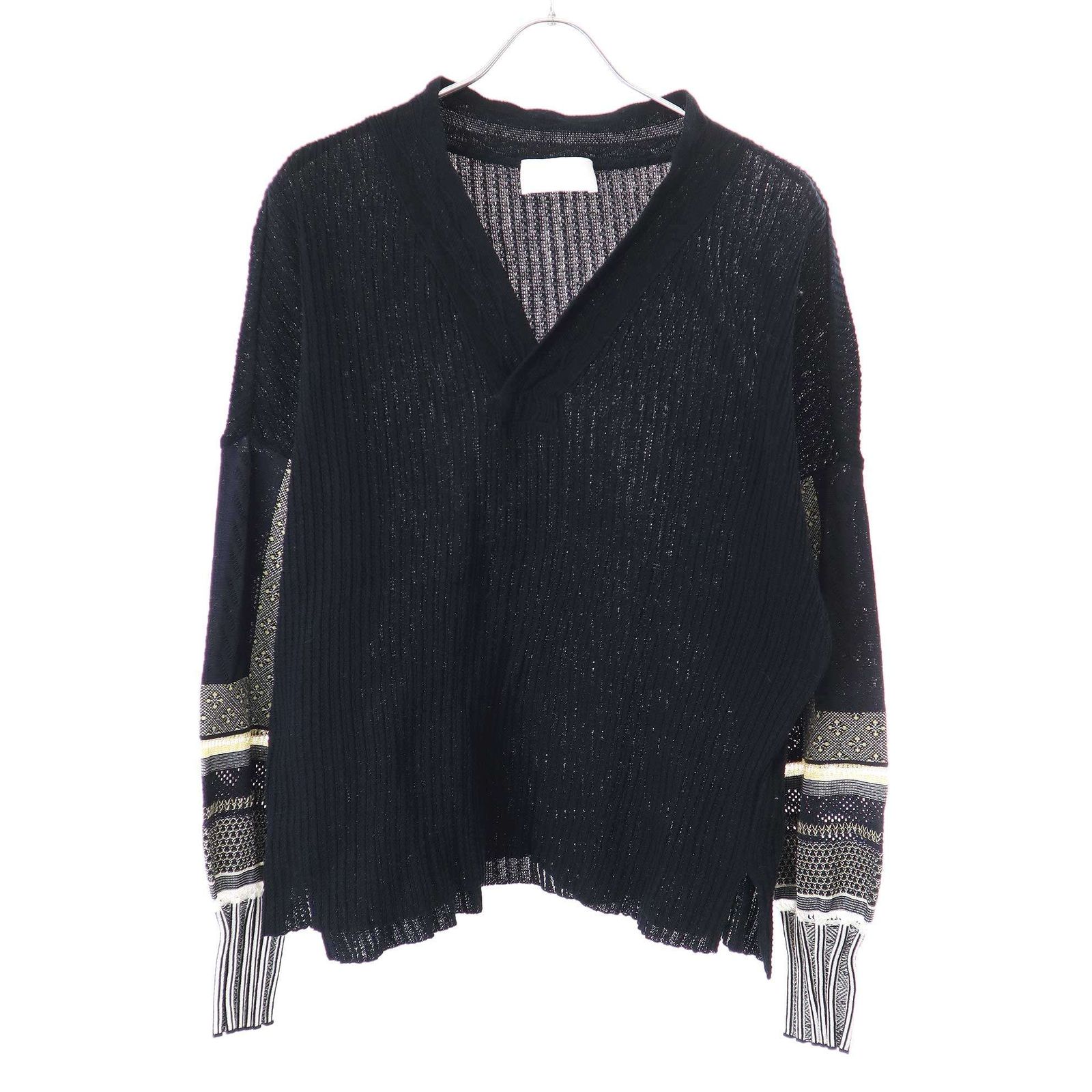 mame kurogouchi マメ クロゴウチ 19SS Sash Jacquard Knit Pullover Vネックジャガードニットセーター  MM19SS-KN025 ブラック 2 - メルカリ