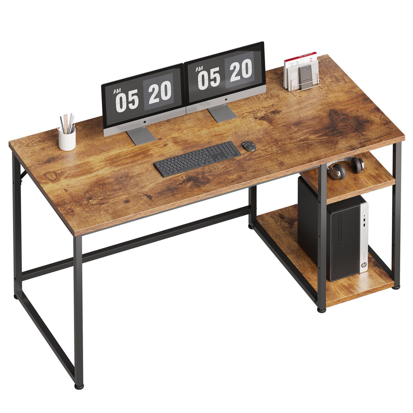 在庫セール 収納 デスク 学習机 table SZ123LHM パソコンラック 家具 勉強机 スチールウッド簡易棚付きデスク スタンディングデスク テーブル ビンテージ カウンター 机 pcデスク 幅140*奥行60cm パソコンデスク ラック付き 140幅