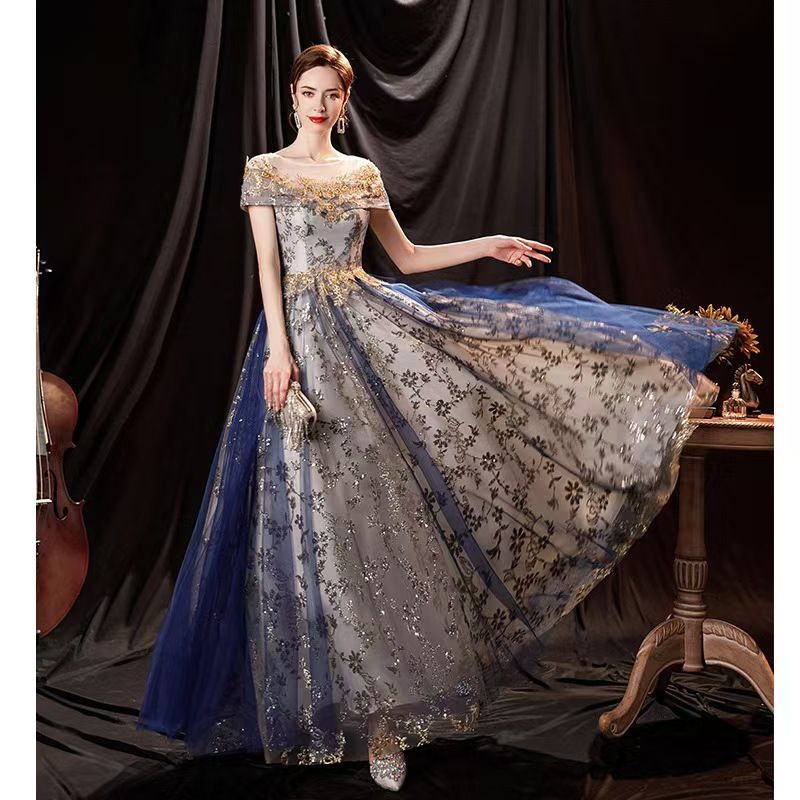 カラードレス 演奏会用ドレス ロングドレス ウエディングドレス ブルー