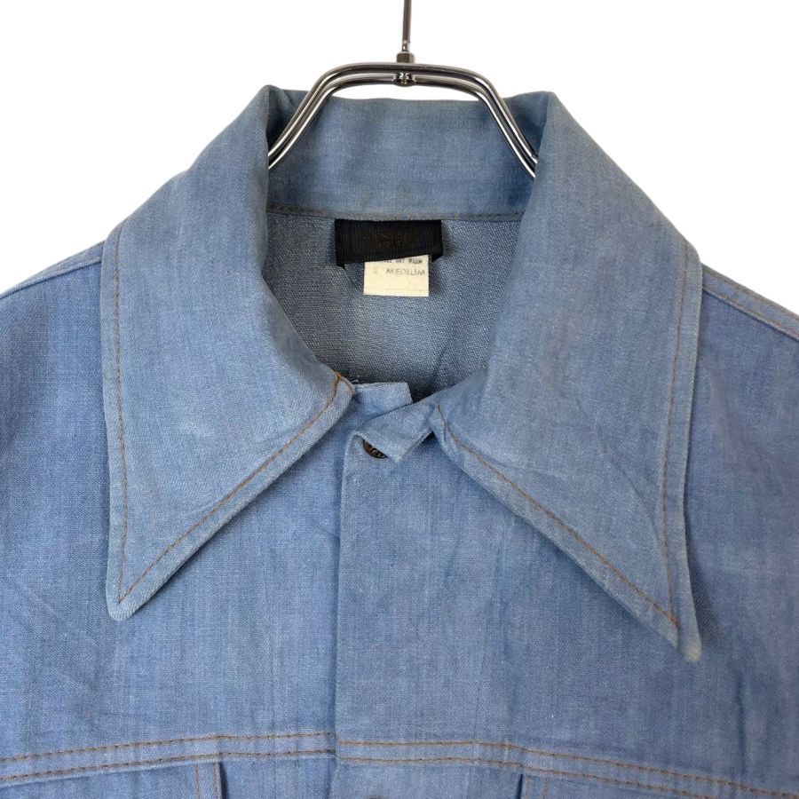 SEARSシアーズWESTERN WEAR長袖シャツデニムシャツウエスタンウェア青ブルーデカ襟フェードy2kレトロ