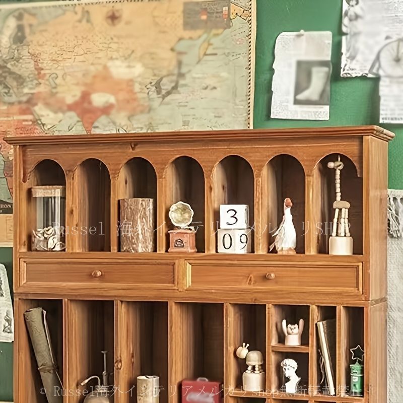 オープンラック ヴィンテージ調 引き出し 付き 木製 おしゃれ かわいい インテリア 北欧 収納 キャビネット ディスプレイ ラック 4 7