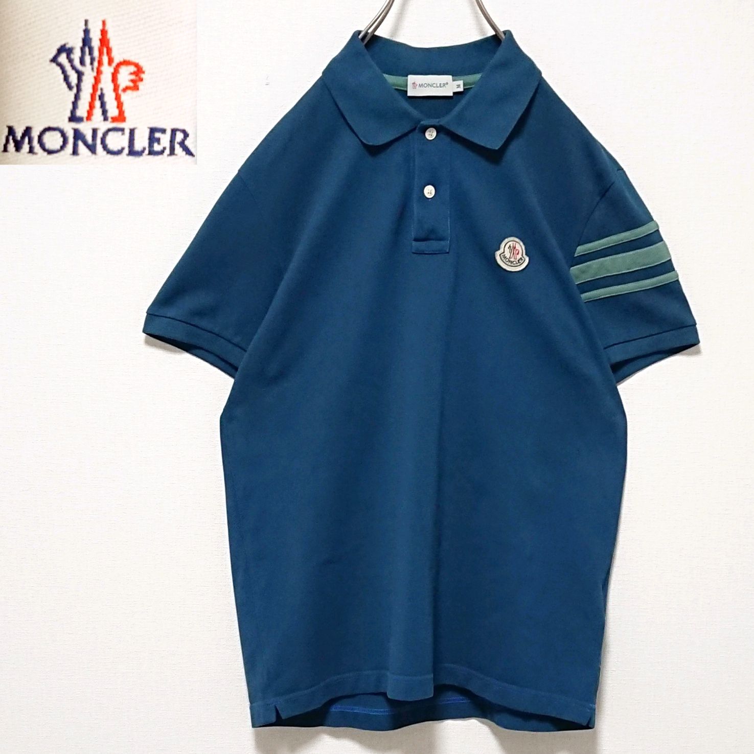 希少 カラー モンクレール ワッペン 刺繍 ロゴ ライン 半袖 ポロシャツ