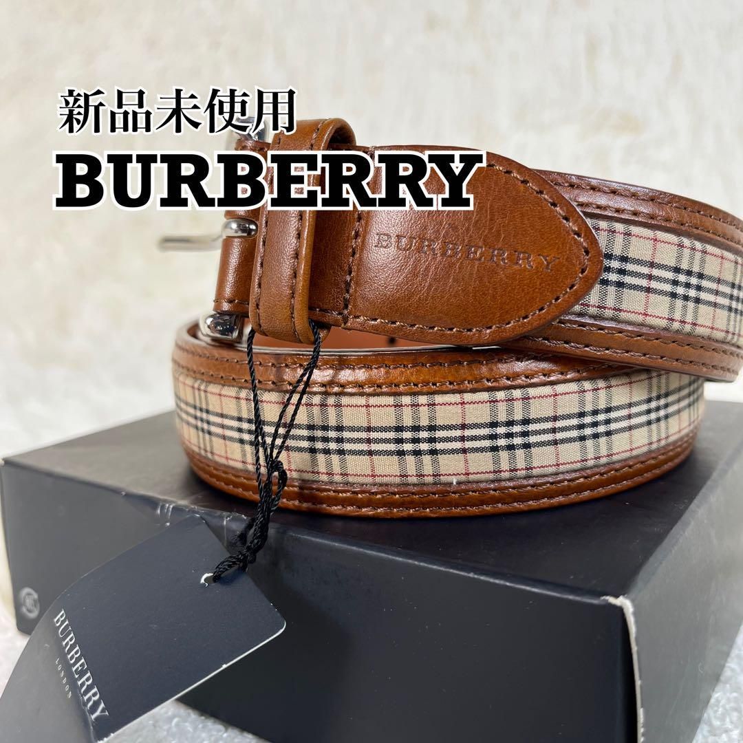 美品　バーバリー　ベルト　レザー　ノバチェック　茶　ブラウン 新品未使用 BURBERRY ベルト レザー ノバチェック ブラウン