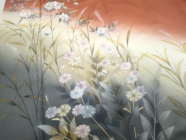 平和屋着物●訪問着　作家物　地紙花蝶文　暈し染め　金銀彩　正絹　逸品　CABA4636vp 平和屋着物▽訪問着 花蝶文 暈し染め 金銀彩 正絹 逸品 CAAY0710th