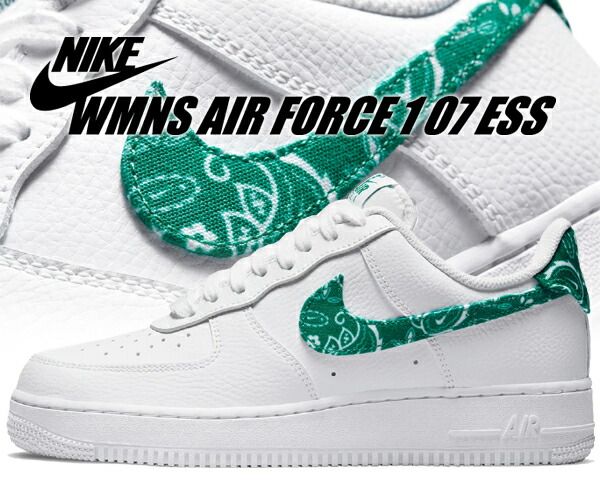 ナイキ ウィメンズ エアフォース 1 07 エッセンシャル NIKE WMNS AIR FORCE 1 07 ESS white|makachite-white dh4406-102 ホワイト ペイズリー グリーン