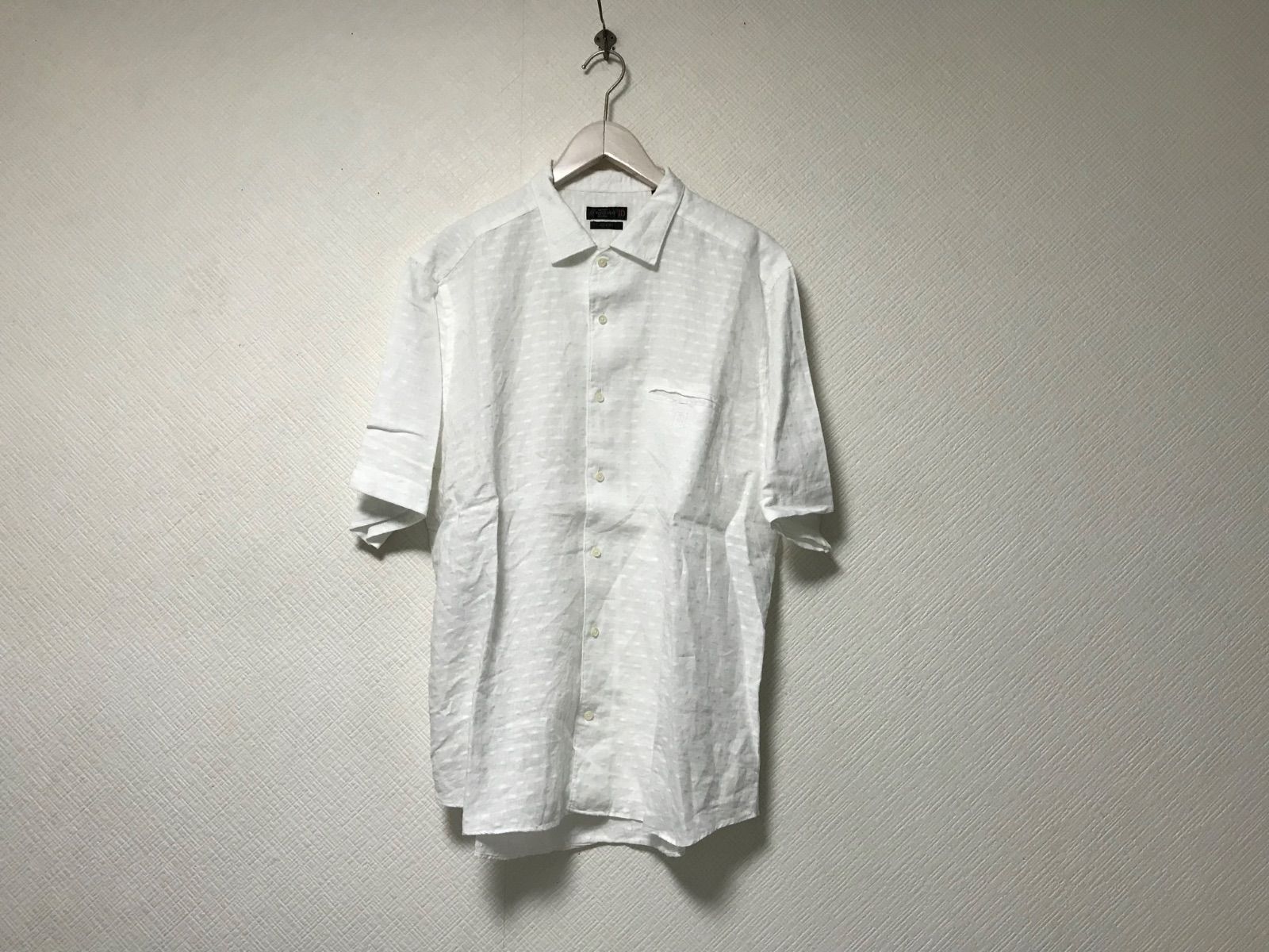 本物コルネリアーニCORNELIANIリネン麻コットン刺繍水玉半袖シャツメンズサーフアメカジミリタリーストリートスケーターワークビジネススーツモードゴルフドレス白ホワイトXLイタリア製43|17