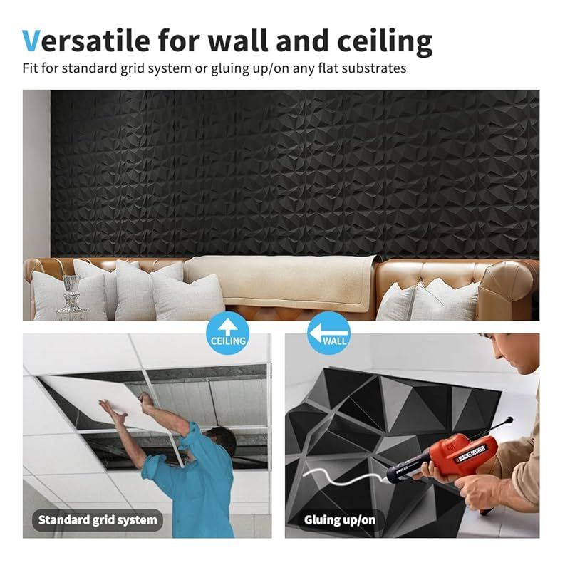 Art3d 33枚 3Dウォールパネル 黒い PVC 立体壁面装飾パネル - 住宅 店舗 オフィス テレビの背景壁 自由なDIY インストールが簡単 - 30x30 CM 型番A10315BK 1 NEXPOTALLINN_EU