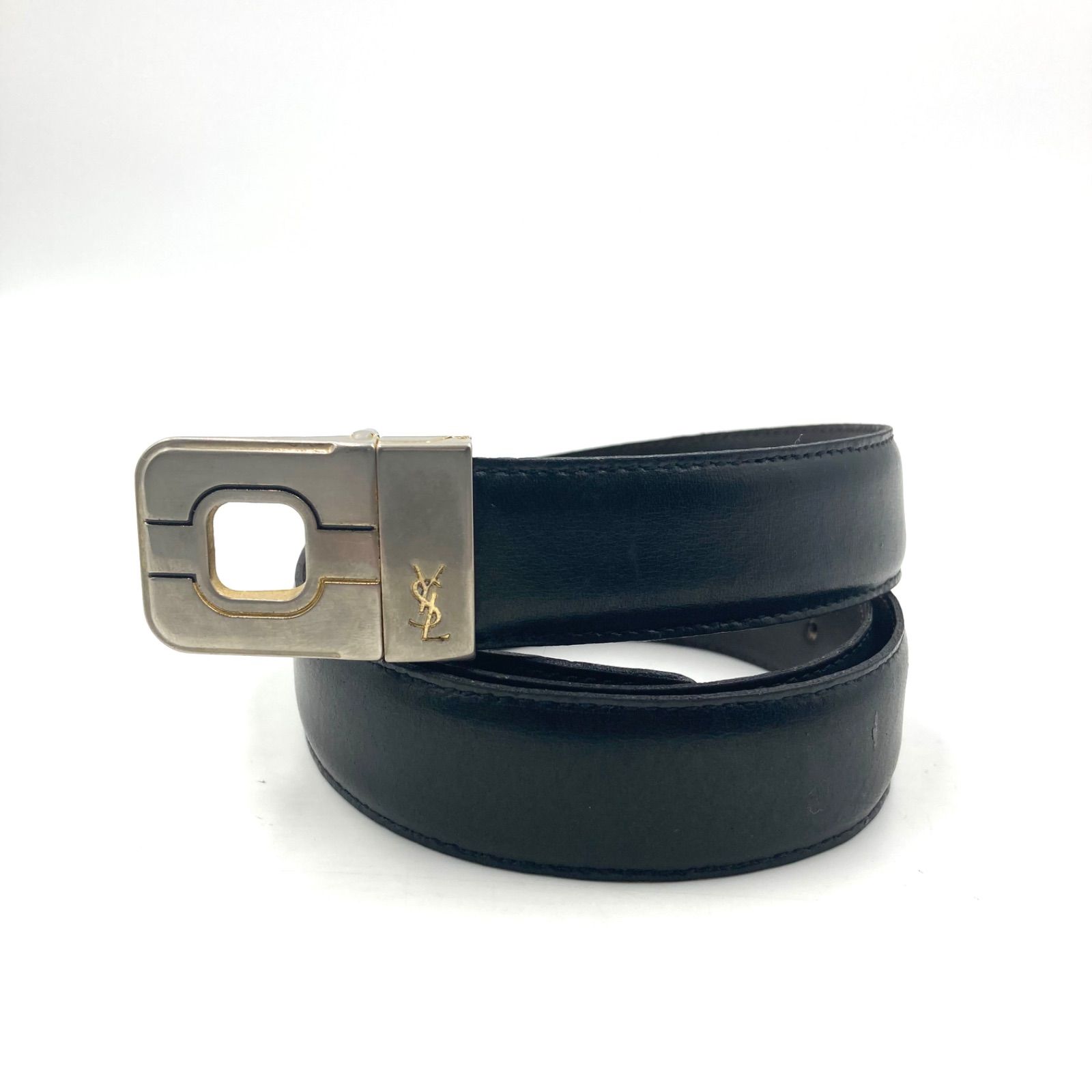 未使用保管品 イヴサンローラン ベルト ロゴバックル ブラック　レザー　YSL Yves saint Laurent イヴサンローラン レザーベルト ロゴバックル YSL