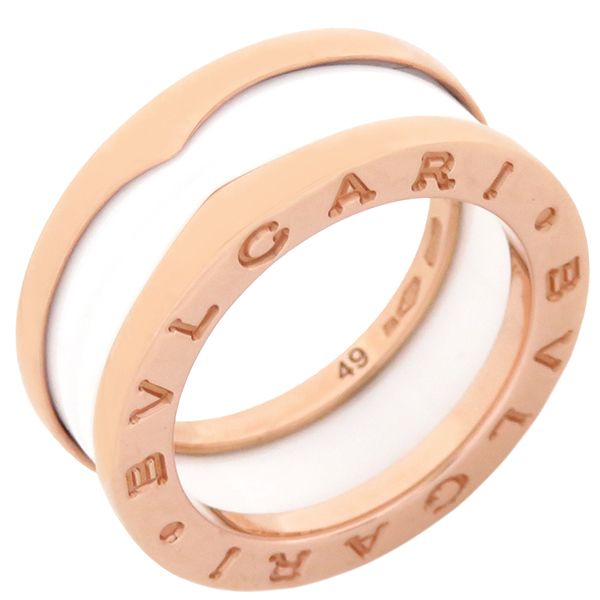 ブルガリ BVLGARI リング 指輪 ビーゼロワン B-zero1 2バンドリング K18PG セラミック ピンクゴールド×ホワイト 49 JP9 ローズゴールド 750RG 18金 8号 347010
