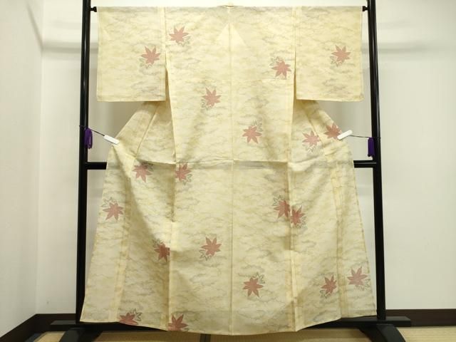 平和屋着物▽上質な紬 単衣 楓文 正絹 逸品 DAAT9848az （平和屋着物  