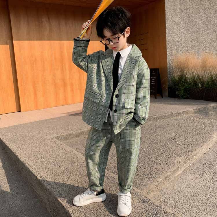 小学生 男の子 チェック柄 スーツ キッズ 120 140 低学年 卒園式 卒業 