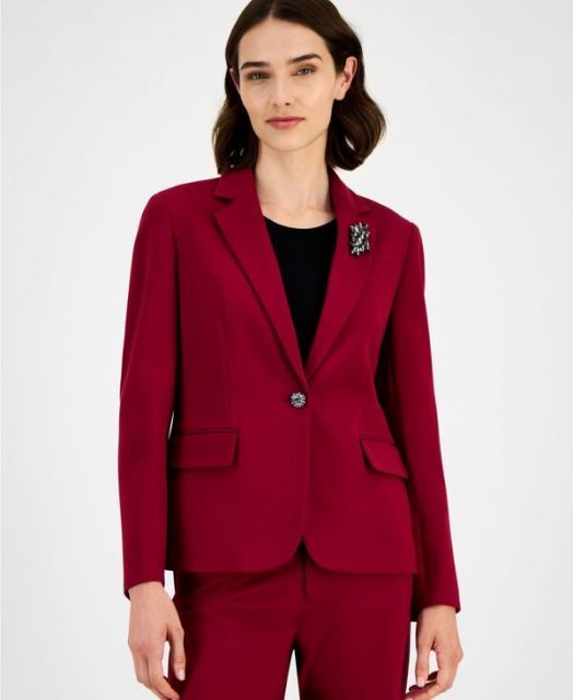 送料無料 アンクライン レディース ジャケット ブルゾン ブレザー アウター Women s Embellished One-Button Blazer Ruby Red