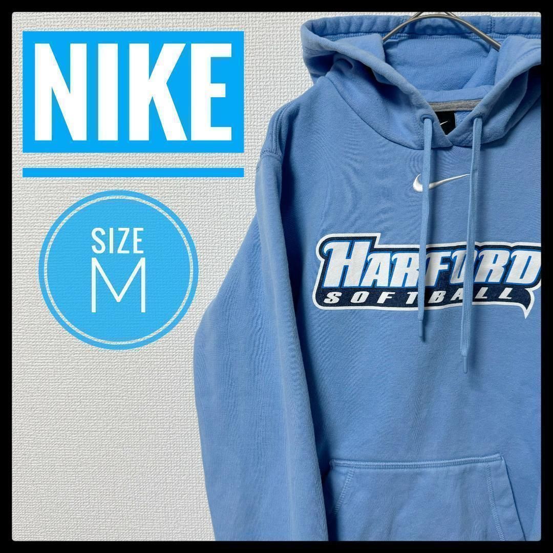 90s 古着 NIKE パーカー M カレッジ ソフトボール 刺繍ロゴ